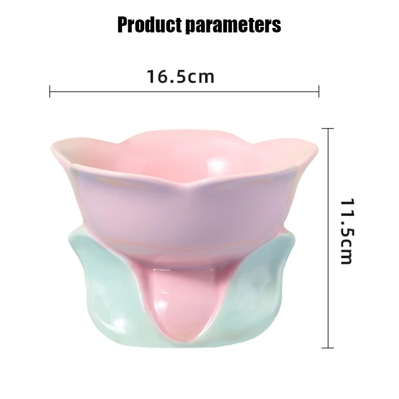 Cat Flower Bowl Raised Ceramic Pet Drinking Eating Feeders