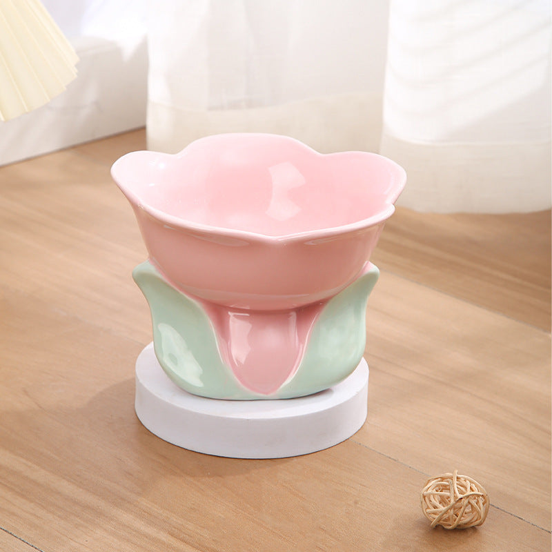 Cat Flower Bowl Raised Ceramic Pet Drinking Eating Feeders