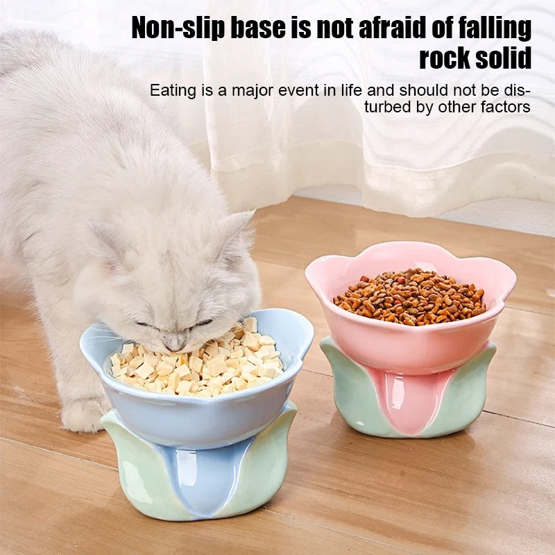 Cat Flower Bowl Raised Ceramic Pet Drinking Eating Feeders