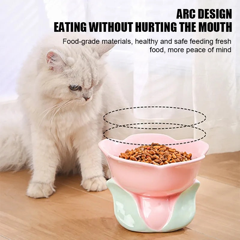 Cat Flower Bowl Raised Ceramic Pet Drinking Eating Feeders