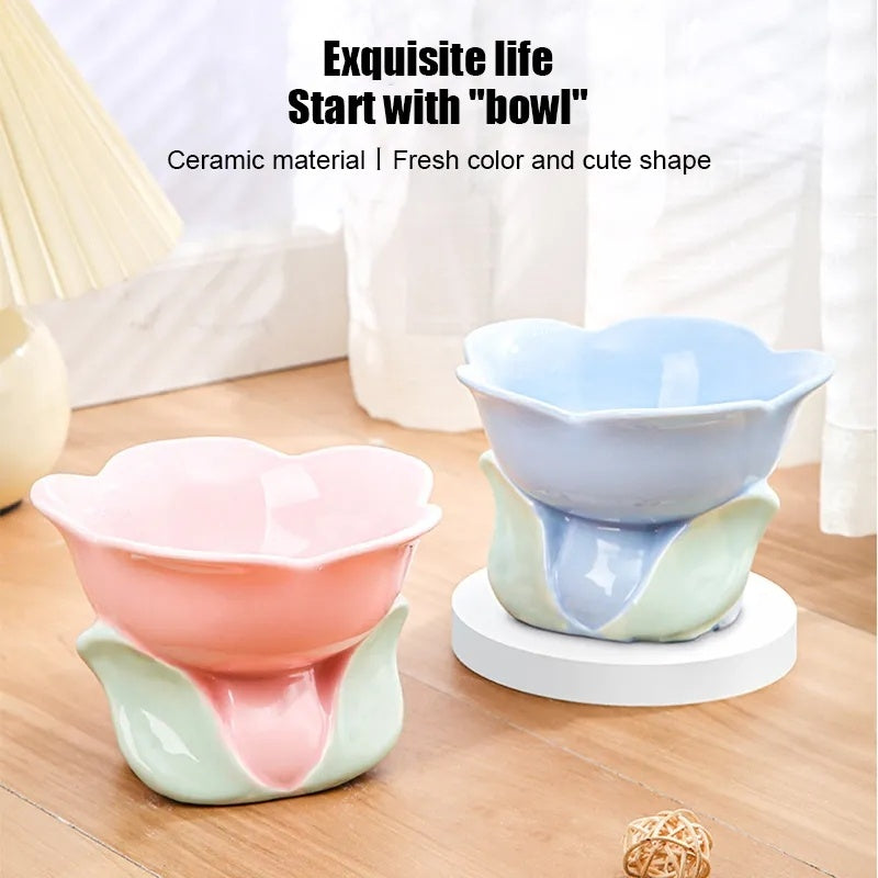 Cat Flower Bowl Raised Ceramic Pet Drinking Eating Feeders