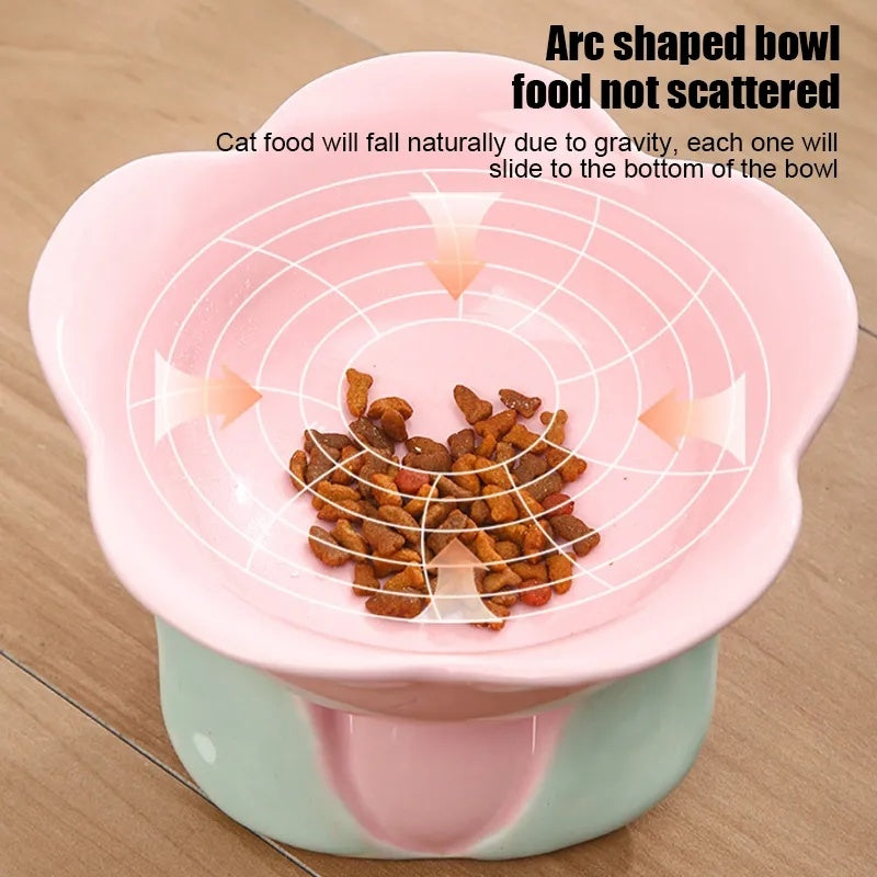 Cat Flower Bowl Raised Ceramic Pet Drinking Eating Feeders